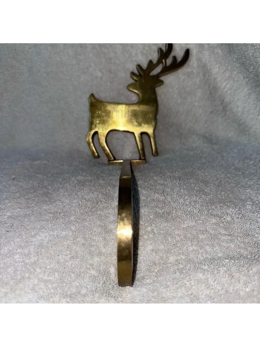 Vintage Solid Brass Reindeer Silhouette Christmas Stocking Hanger Etched Philip